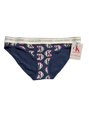 CK One Womens Bikini Panty Navy/White Logo Print Cotton/Modal Blend